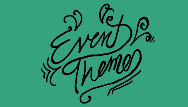 event theme cursive logo against green background