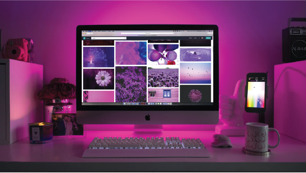 computer in purple/pink flashy setting