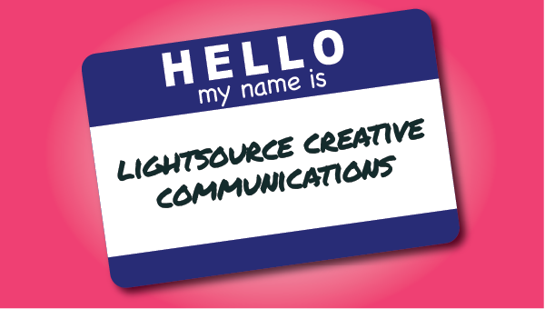 hello sticker name tag stating lightsource creative communications